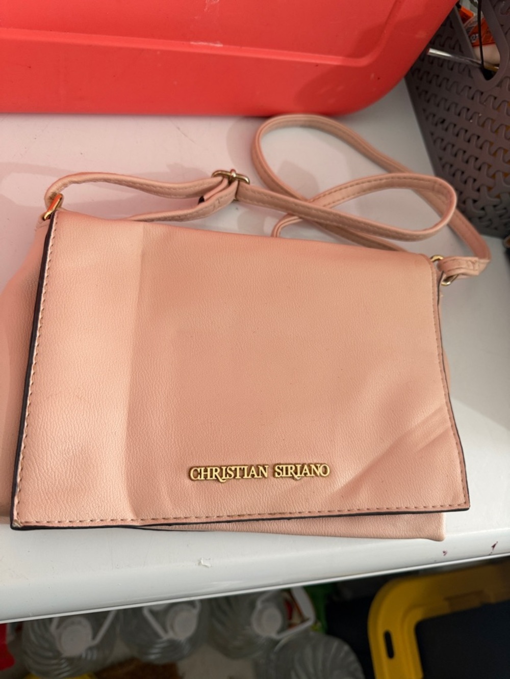 Christian Siriano Pale Pink Crossbody Bag with Gold Logo